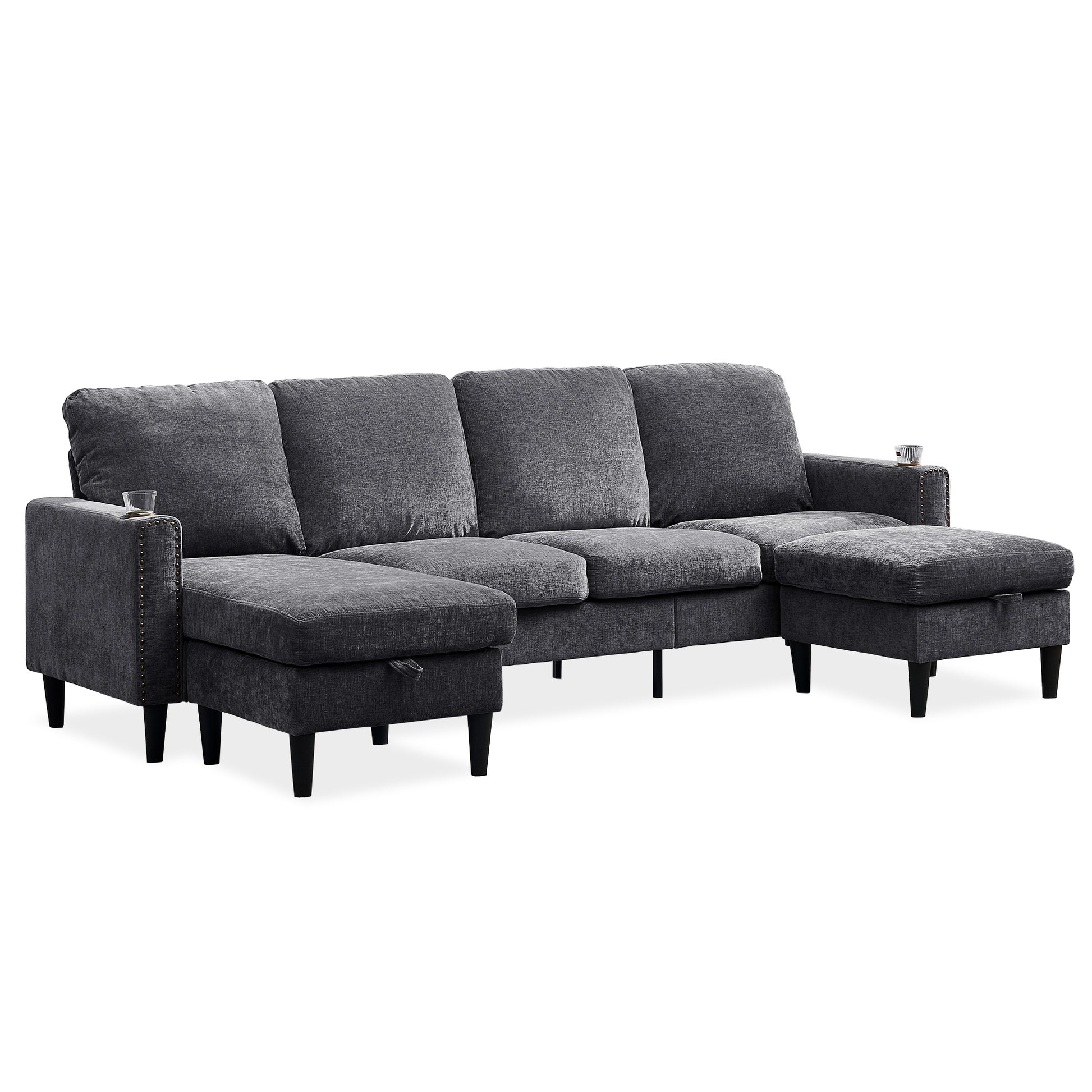 Chenille Sectional Sofa, U Shaped Sofa Couch With High Density Memory Foam, 4 Seat Comfy Modular Sofa Couch For Living Room, Modern U Shaped Sectional Sofa,U Shaped Dark Grey Dark Grey Chenille