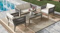 4 Pieces Acacia Wood Patio Furniture Set, Outdoor Furniture With Coffee Table, Patio Conversation Set Deep Seating With Soft Cushion, Porch Chairs For Garden, Backyard Porch Balcony, Grey & Beige Yes Deep Seating Beige Grey Seats 4 Garden & Outdoor Sofa