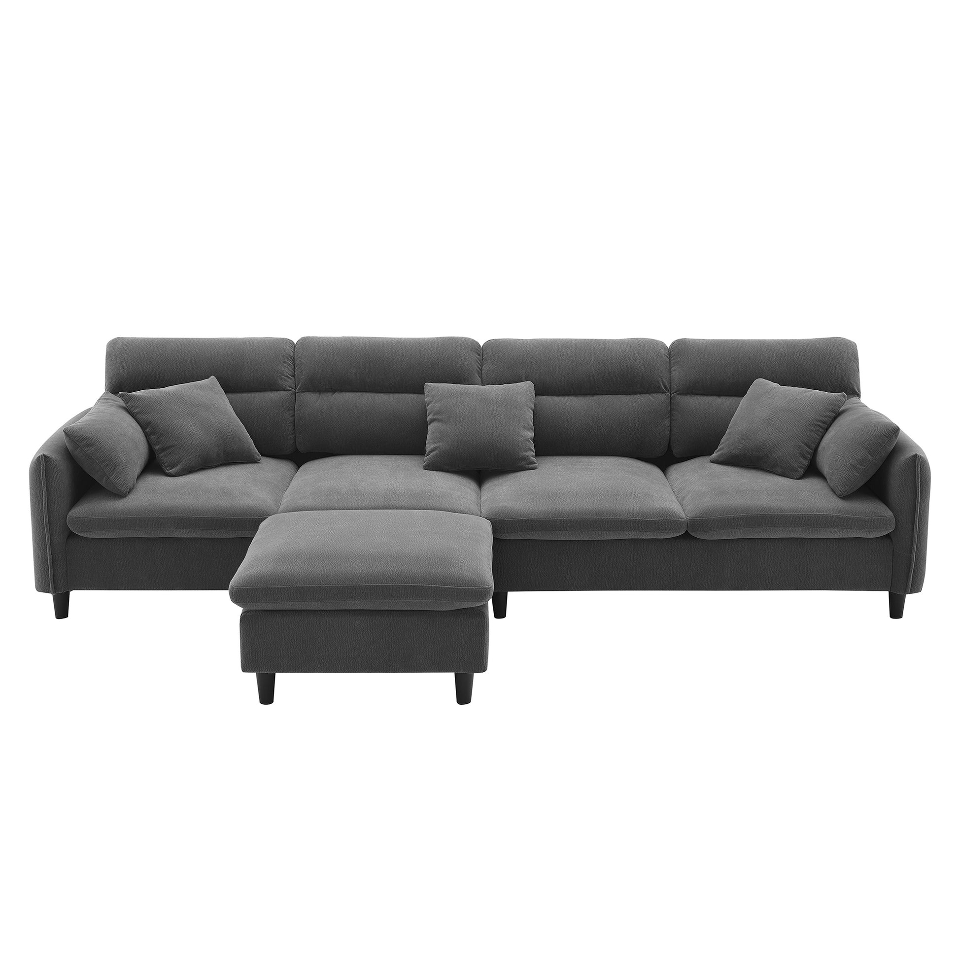 110*62" Modern Convertible Sectional Sofa,L Shaped Reversible Couch Set With Free Pillows,5 Seat Cloud Chenille Indoor Furniture With Ottoman For Living Room,Apartment,3 Colors Gray Chenille 5 Seat