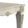 Jess 54 Inch Counter Table, 4 Seater, Classic White, Ornate Scroll Carvings White Gold Wood