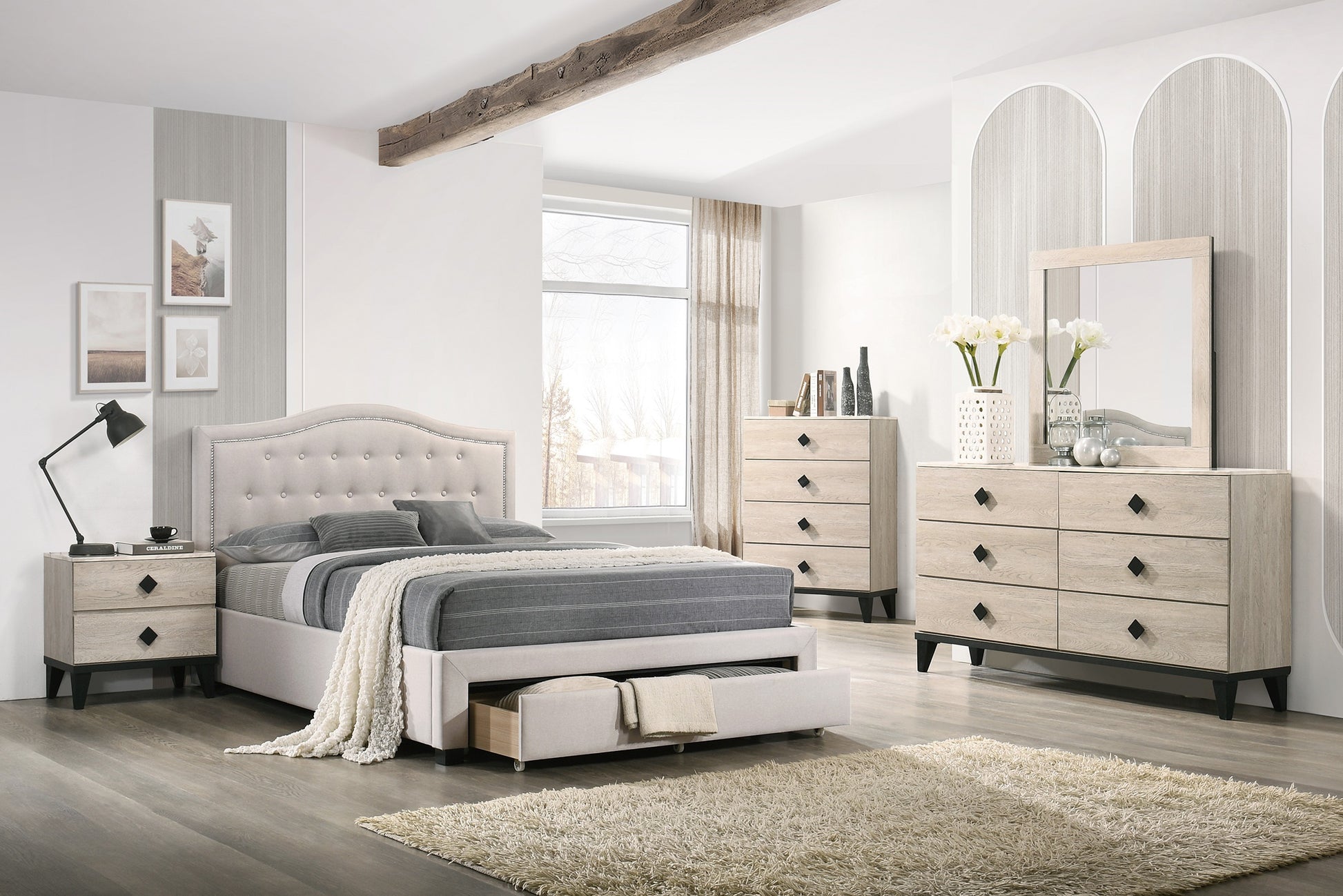 Modern Design Bedroom Furniture 1Pc Cream 4 Drawers Beautiful Chest With Faux Marble Top Black,Cream Modern Wood
