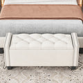 Upholstered Velvet Storage Ottoman Bench For Bedroom, End Of Bed Bench With Rivet Design, Tufted Foot Rest Stool,Beige Beige Beige Mdf