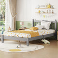 Twin Bed With Column Decoration Headboard, With Bed Slats,Grey Twin Grey Pine