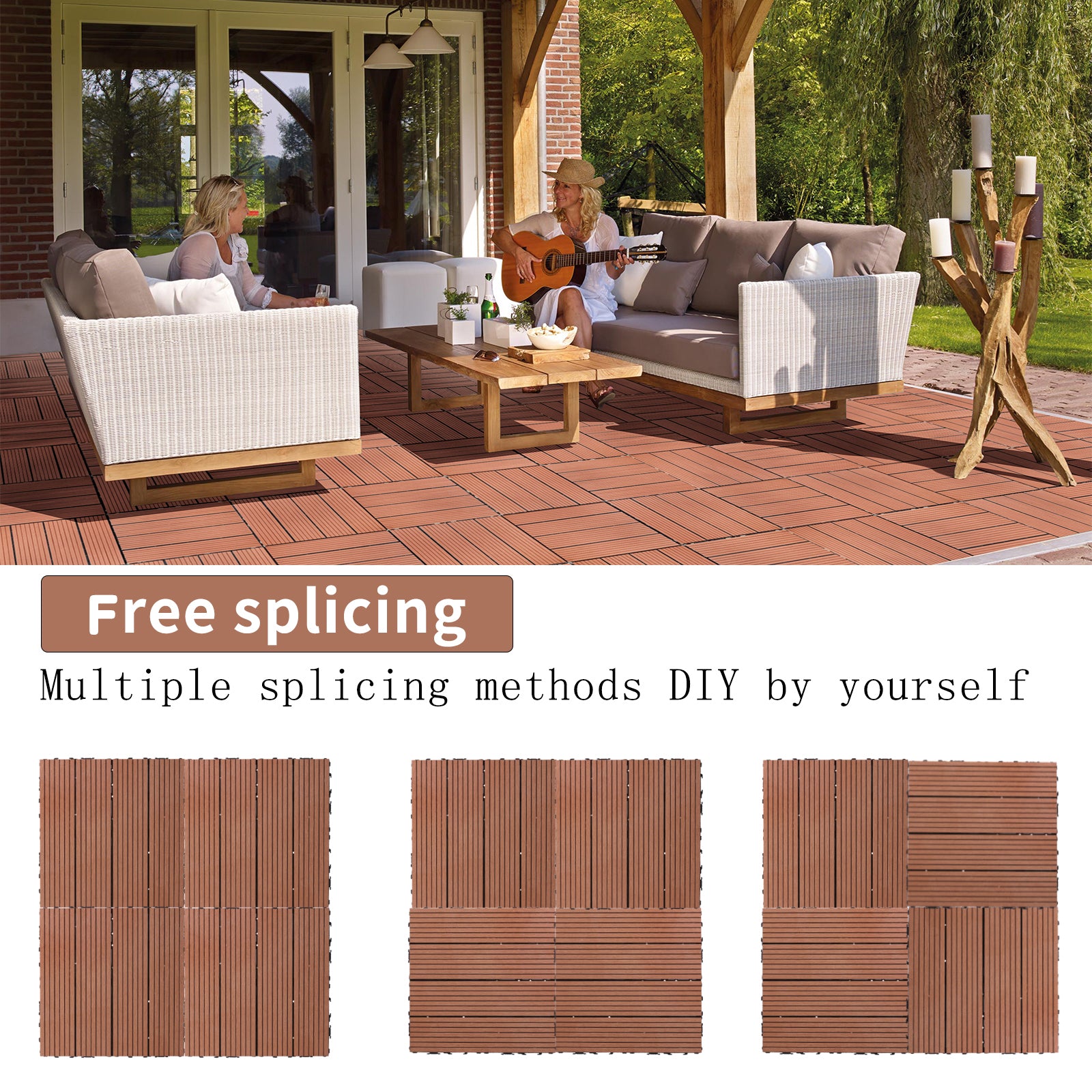 Wood Plastic Composite Deck Tiles Set Of 20, Sustainable Fsc Composite Decking Resist Rust, Water, Weather, Easy To Diy & Maintain, Ideal For Patios, Balconies, Rooftops, Mahogany Colour Mahogany Wood Plastic