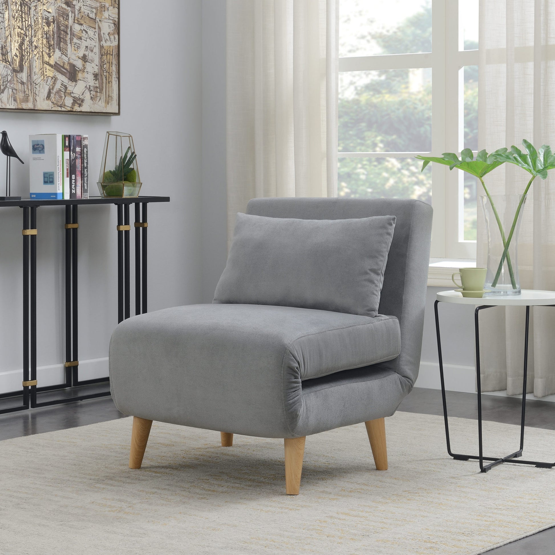 1Pc Sofa Futon Convertible Sleeper Modern Sleek Active Reclining Chair Chaise Sleeper Day Bed Stylish Contemporary Accent Chair Grey Grey Contemporary,Modern Wood