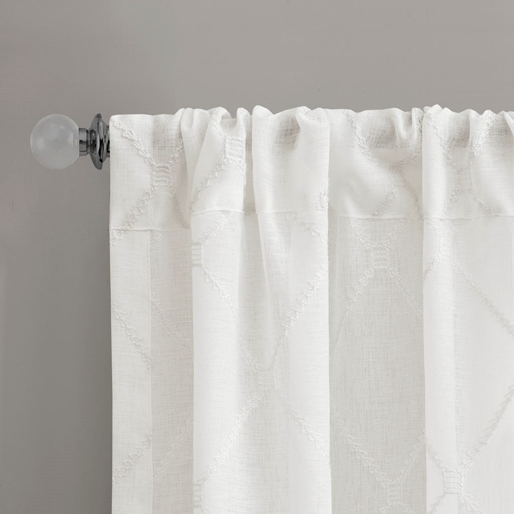 Diamond Sheer Window Curtain Panel Only 1 Pc Panel White Polyester