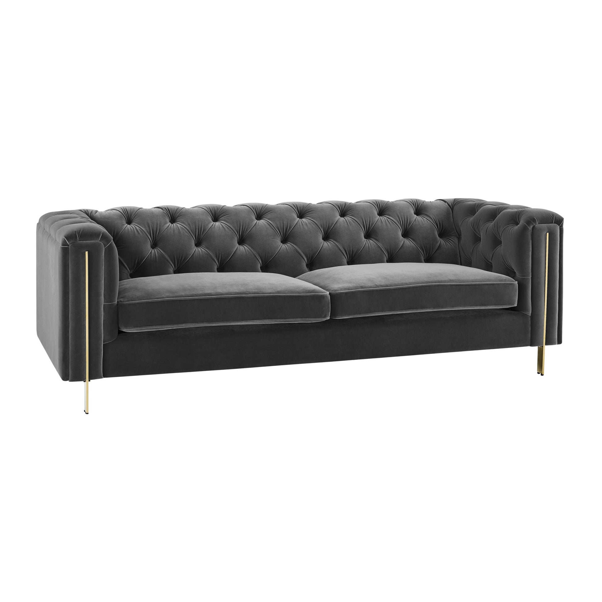 Charlene Velvet Button Tufted Sofa Gray Dark Gray Fabric 2 Seat