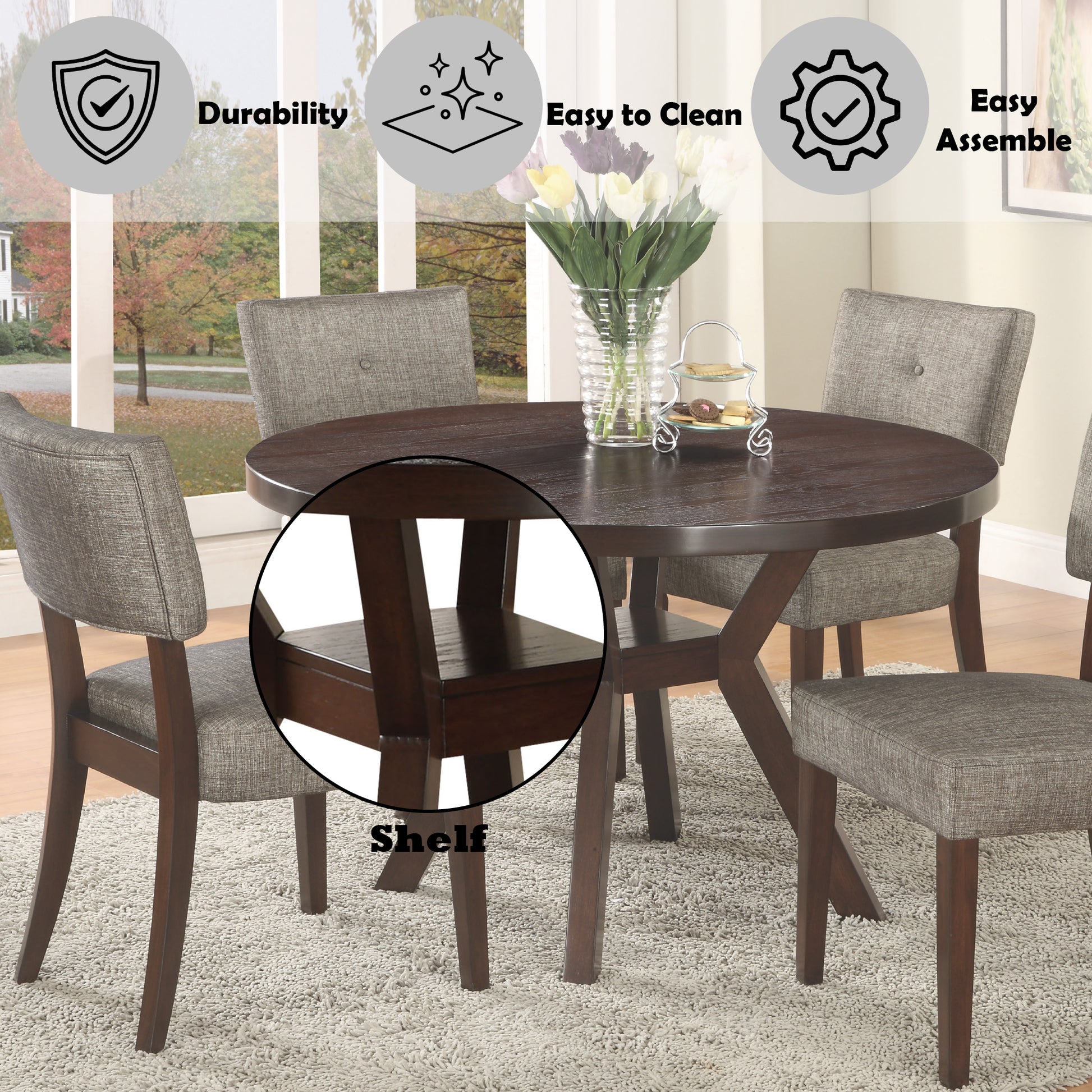 Drake Gray Fabric & Espresso Finish 5Pcs Dining Room Set Espresso,Gray Fabric,Synthetic Wood