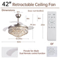 42 Inches Crystal Ceiling Fan Silver Crystal Ceiling Fan Chandelier With Remote 6 Speeds 3 Colors Changes Lighting Fixture, 3 Blades Retractable Fans For Bedroom Living Room Dining Room, Silver Silver Luxury Abs Steel Q235