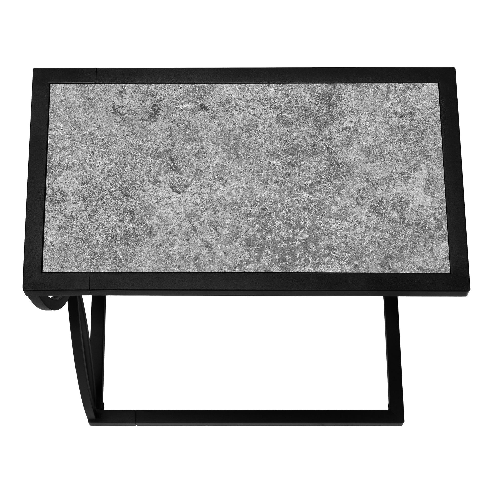 Accent Table, C Shaped, End, Side, Snack, Living Room, Bedroom, Grey Laminate, Black Metal, Contemporary, Modern Grey Metal