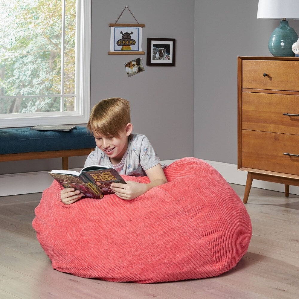 Kenli Modern Corduroy Polyester 3 Ft. Bean Bag Chair,Pink Rose Pink Fabric