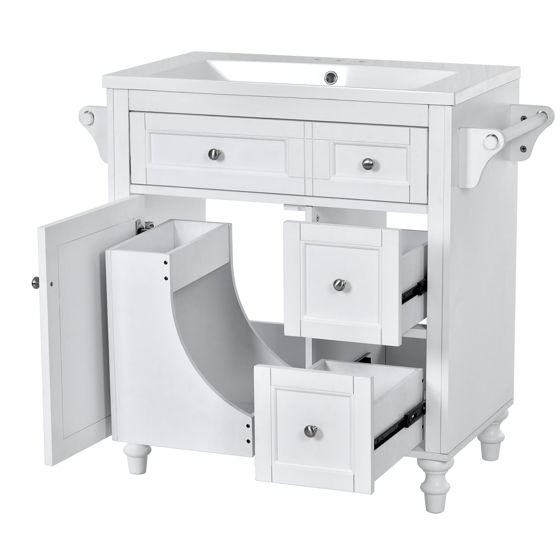 30'' Bathroom Vanity With Top Sink, Modern Bathroom Storage Cabinet With 2 Drawers And A Tip Out Drawer, Single Sink Bathroom Vanity Same As Sw000143Aak White Bathroom Modern Solid Wood Mdf Resin
