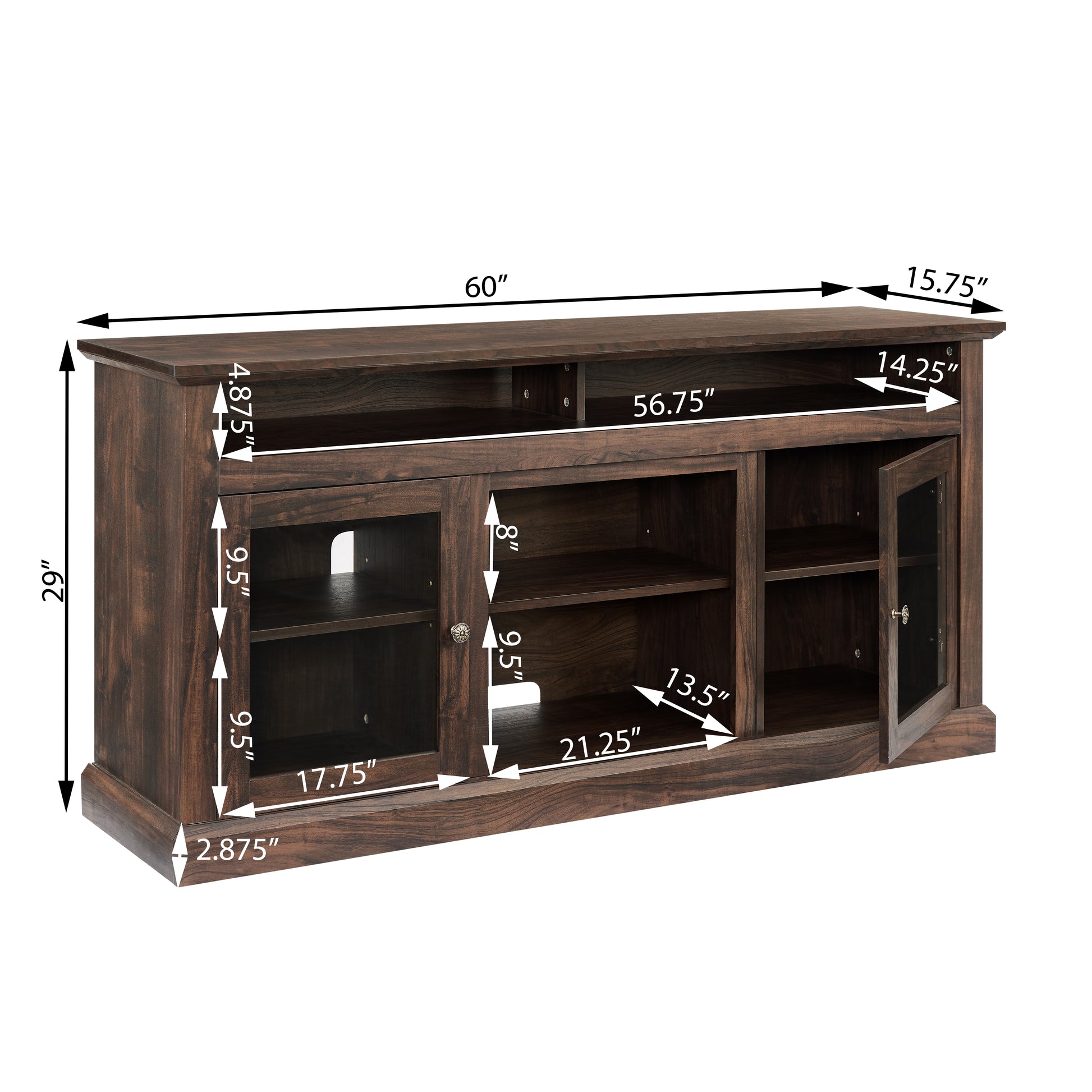 Modern Tv Stand Media Stand Modern Entertainment Console For Tv Up To 65" With Glass Door Open And Closed Storage Space, Brown, 60"W*15.75"D*29"H Brown 60 69 Inches Mdf