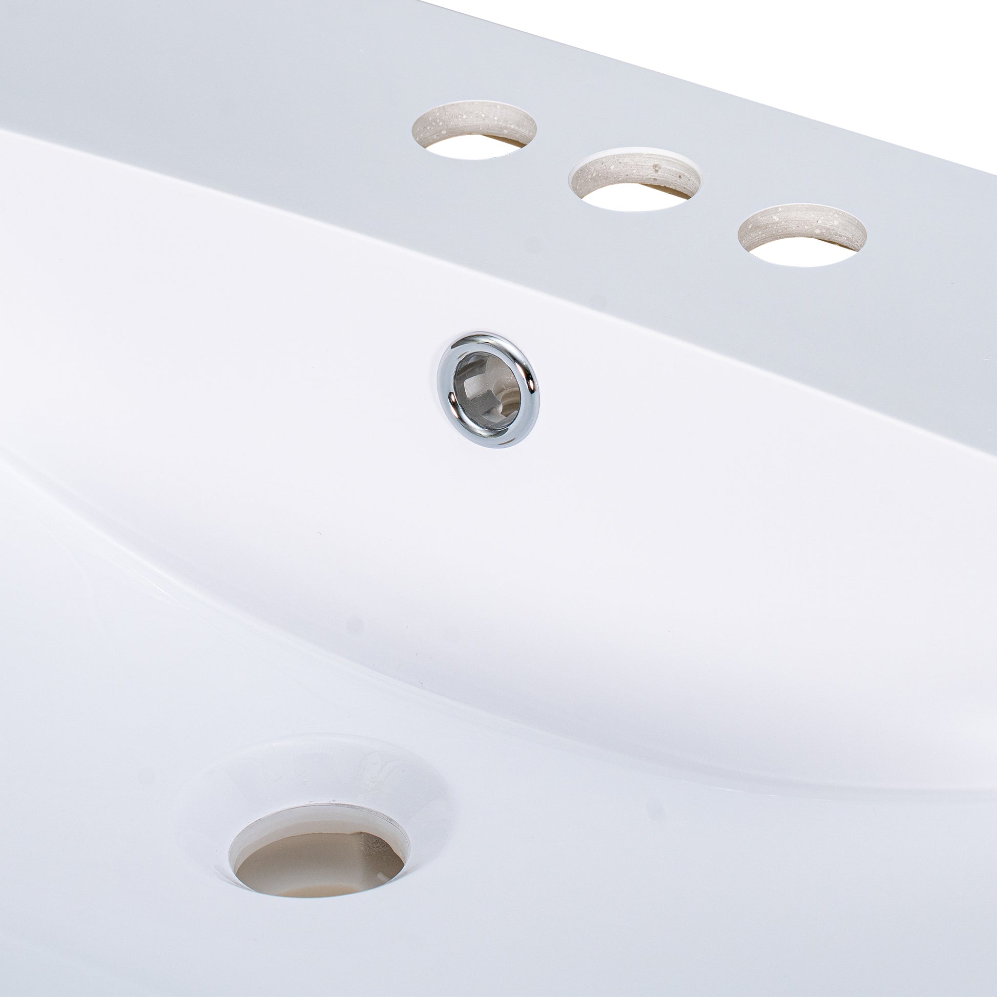 24" Single Bathroom Basin Sink, Vanity Top Only, 3 Faucet Holes, Resin White Bathroom Resin