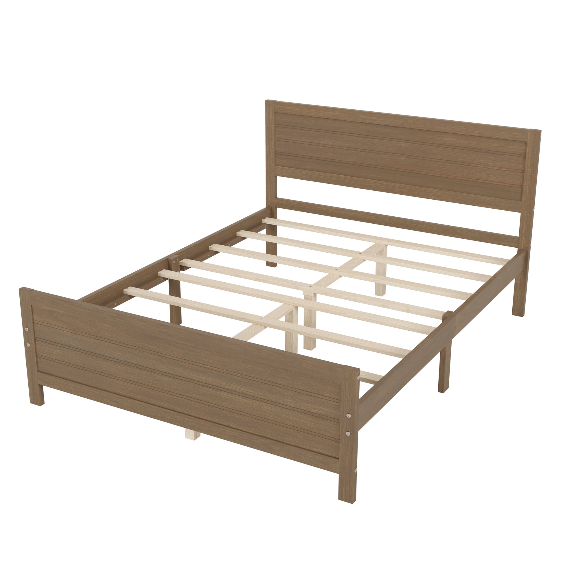 Wood Platform Bed Frame With Headboard, Mattress Foundation With Wood Slat Support, No Box Spring Needed, Queen Size, Walnut Box Spring Not Required Queen Walnut Wood Solid Wood Mdf