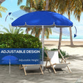 Outsunny 5.7' Portable Beach Umbrella With Tilt, Adjustable Height, 2 Cup Holders & Hooks, Uv 40 Ruffled Outdoor Umbrella With Vented Canopy, Blue Blue Polyester