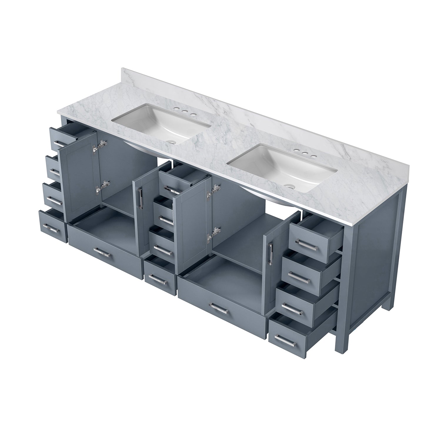 Dark Grey Double Bath Vanity 84 In. W X 22 In. D, With Carrara Marble Top Dark Grey Plywood Wood