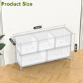 5 Drawers Dresser For Bedroom, Kidsroom Furniture, Wide Chest Of Drawers, Storage Organizer Units With Fabric Bins For Closet, Metal Frame, Waterproof Wood Top, Adjustable Feet, Rust Rust Wood