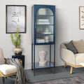 Stylish Tempered Glass High Cabinet With Arched Door Adjustable Shelves And Feet Anti Tip Dust Free Fluted Glass Kitchen Credenza Blue Blue Tempered Glass Sheet Metal Plastic