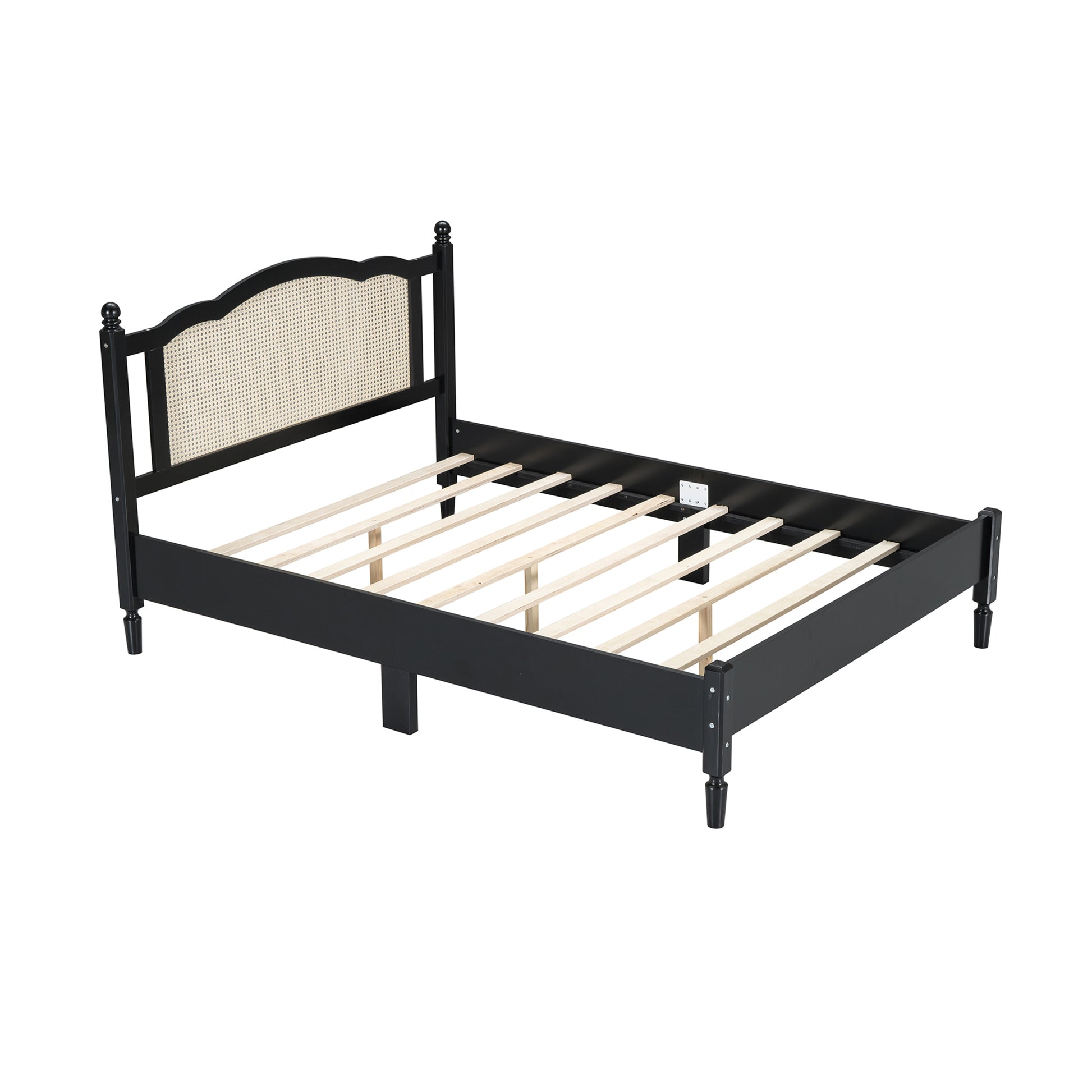 3 Pieces Bedroom Set With Queen Size Wooden Bed Frame, 1 Vintage Nightstand And 1 Makeup Vanity Set With Stool,Black Expected Arrival Time: 08.23 Queen Black 3 Piece Set Wood