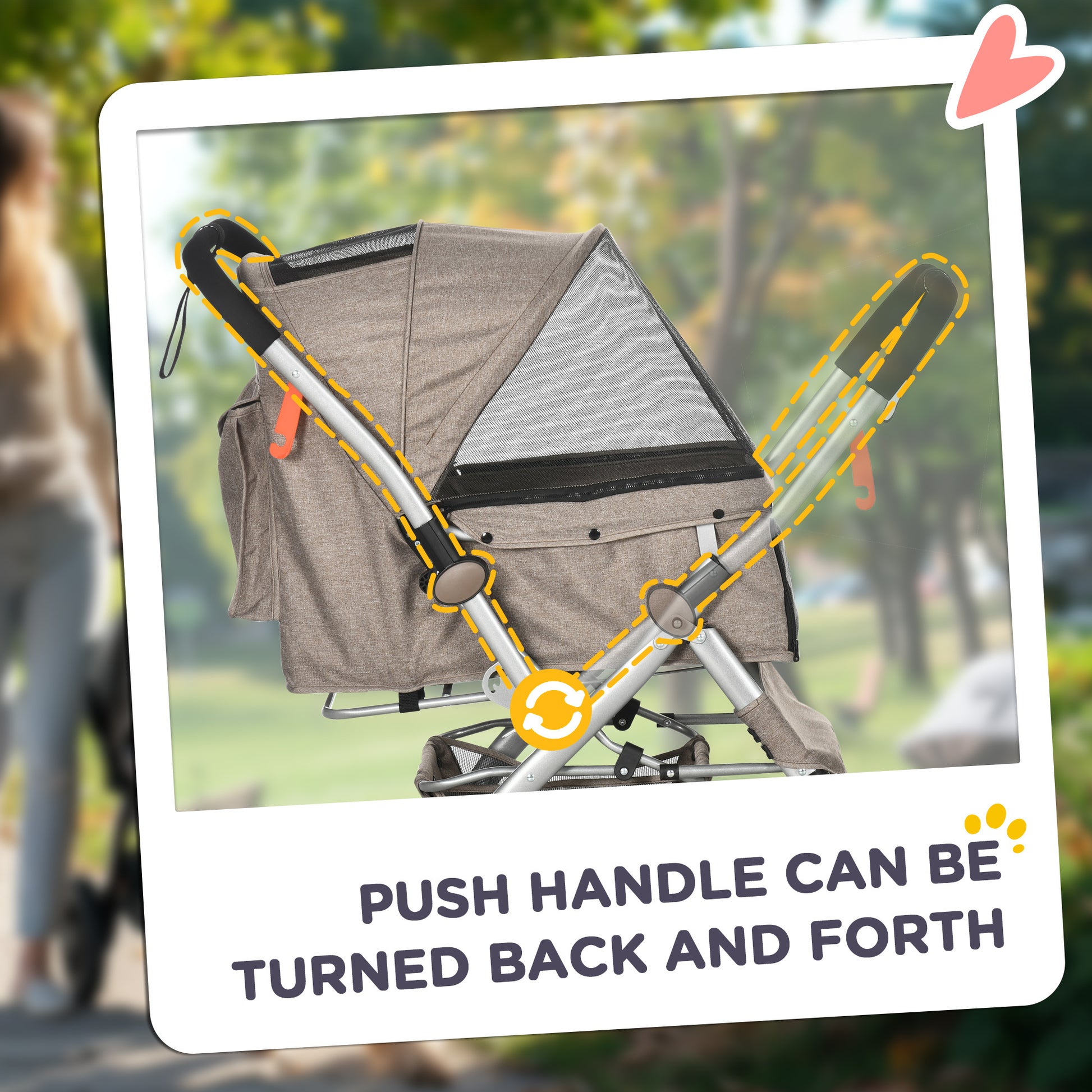 Pawhut Dog Stroller For Small Dogs Cats, 4 Wheels One Click Fold Pet Stroller With Swivel Wheels, Brake, Basket Storage, Safety Belts, Adjustable Canopy, Zippered Mesh Window Door, Brown Brown Steel
