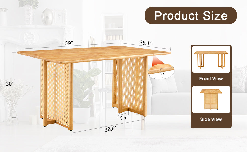 Chinese Country Retro Solid Wood Dining Table, Simple Modern Imitation Rattan Dining Table, Wooden Dining Table, Desk. Suitable For Dining Room, Living Room, Office Wood Rubber Wood