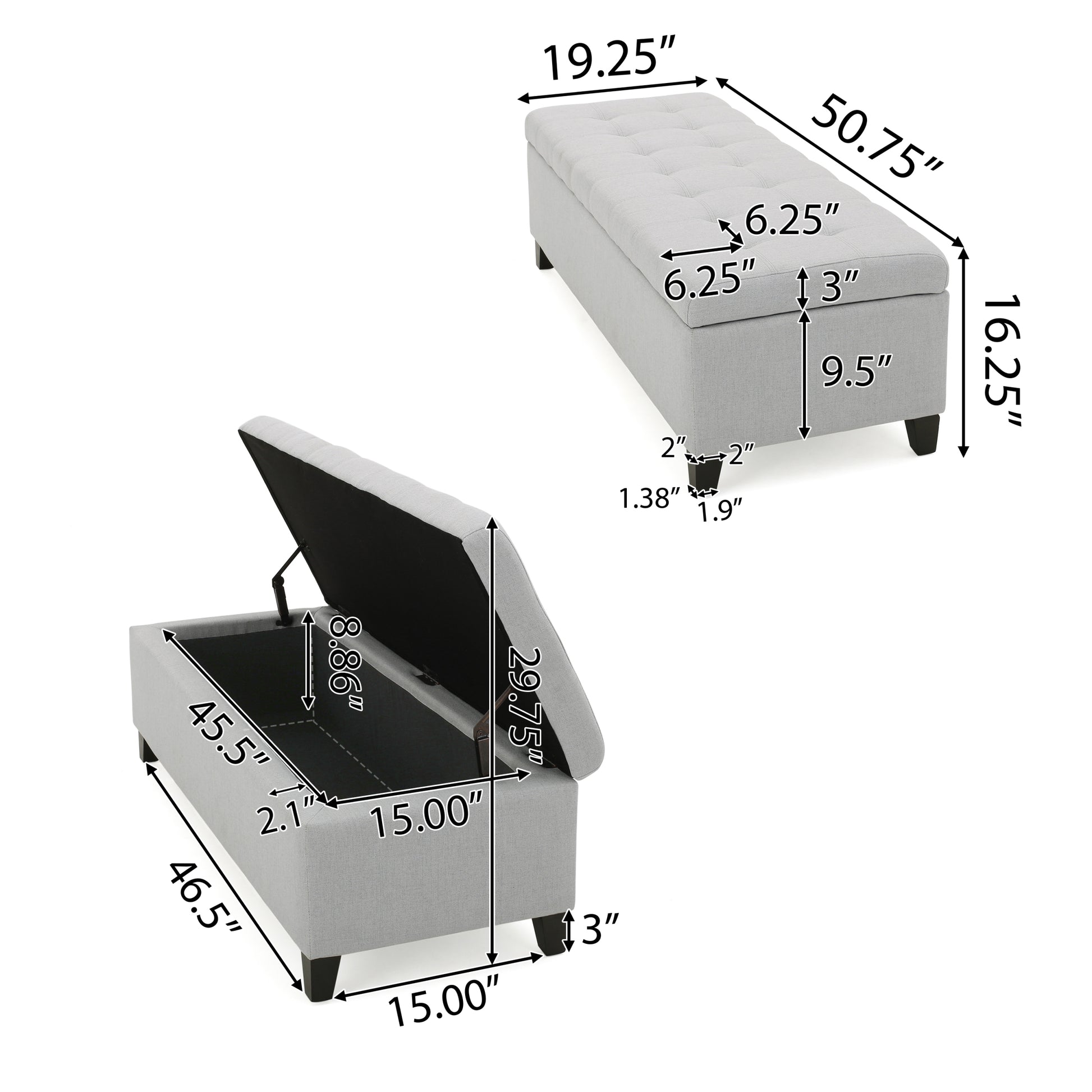 Storage Ottoman Light Grey Fabric