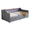 Twin Size Daybed With 2 Storage Drawers And 2 Tier Shelf & Usb Type C Port, Modern Linen Upholstered Sofa Day Bed Frame With Smart Led Light For Livingroom, Apartment,Light Grey Box Spring Not