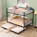 Full Over Full With Trundle Metal Bunk Bedno Box Spring Needed, Easy Assemble Black Metal