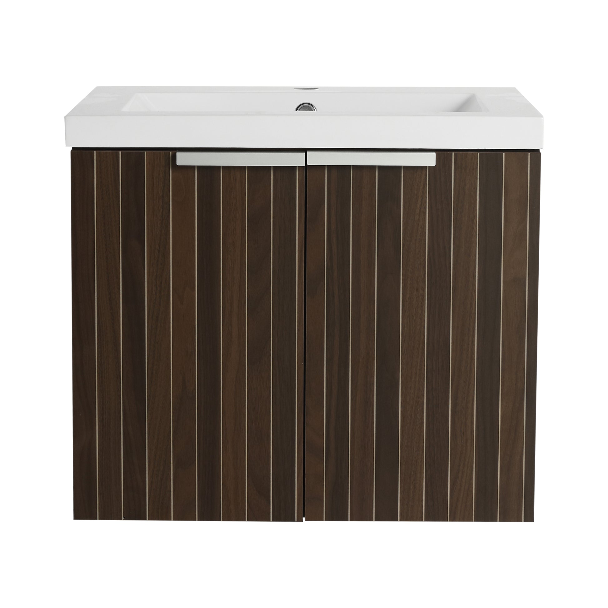 24 Inch Bathroom Cabinet With Resin Sink,Soft Close Doors,Float Mounting Design, For Small Bathroom Silver Brown Stripe Bathroom Modern Plywood Plywood