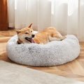 Anti Slip Round Fluffy Plush Faux Fur Cat Bed, Medium Gray Gray Fabric