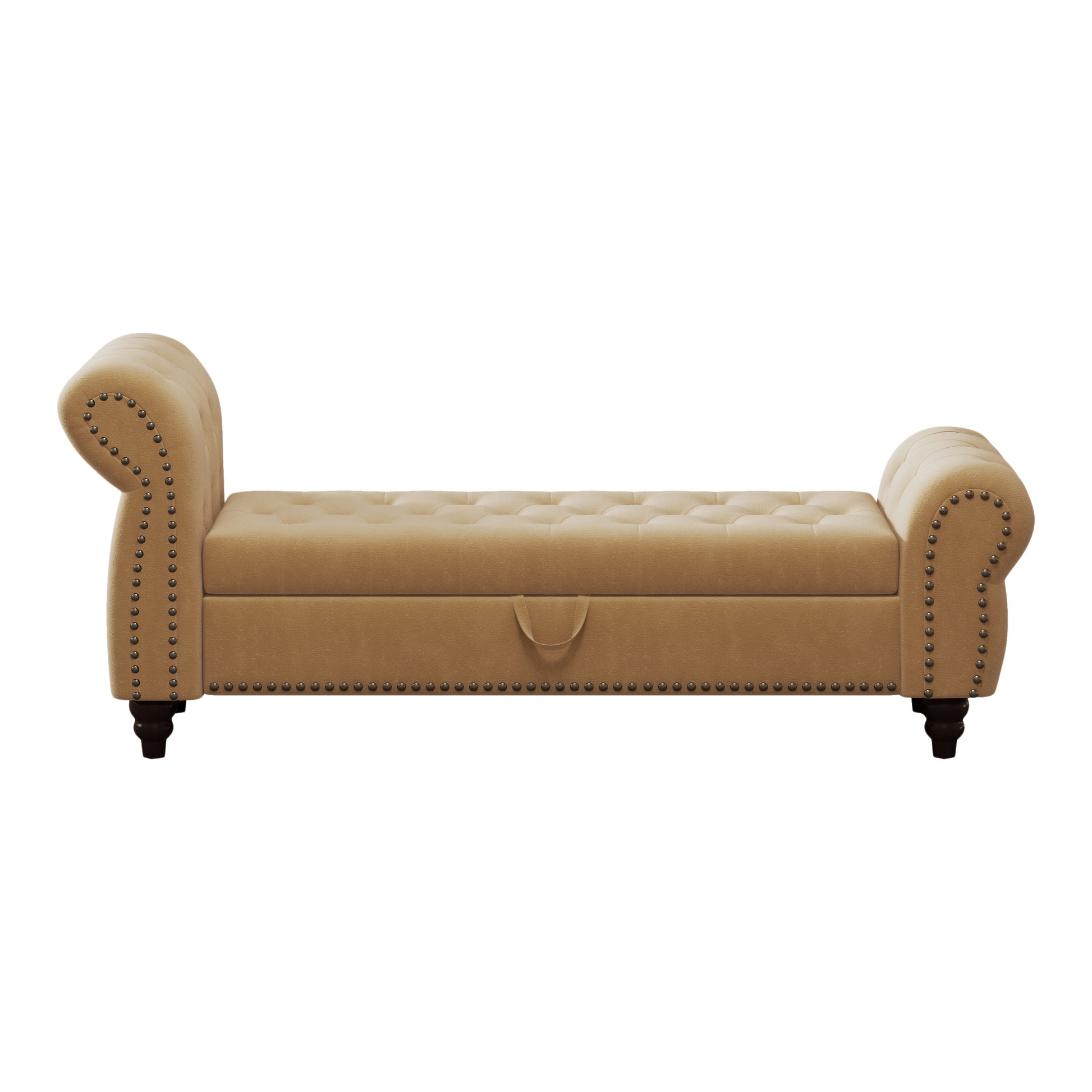 64.5" Bed Bench For Bed Room Nails Tufted Chaise Of Lounge With Storage Velvet Upholstery Khaki Khaki Foam Velvet