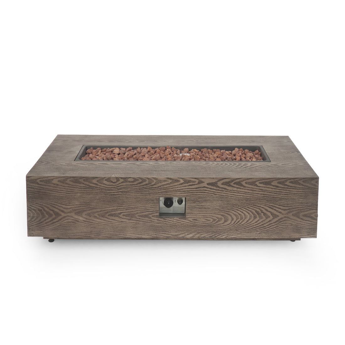 56" Outdoor 50,000 Btu Rectangular Iron Propane Fire Pit, Brown Wood Pattern Tank Cover Not Included Wood Iron