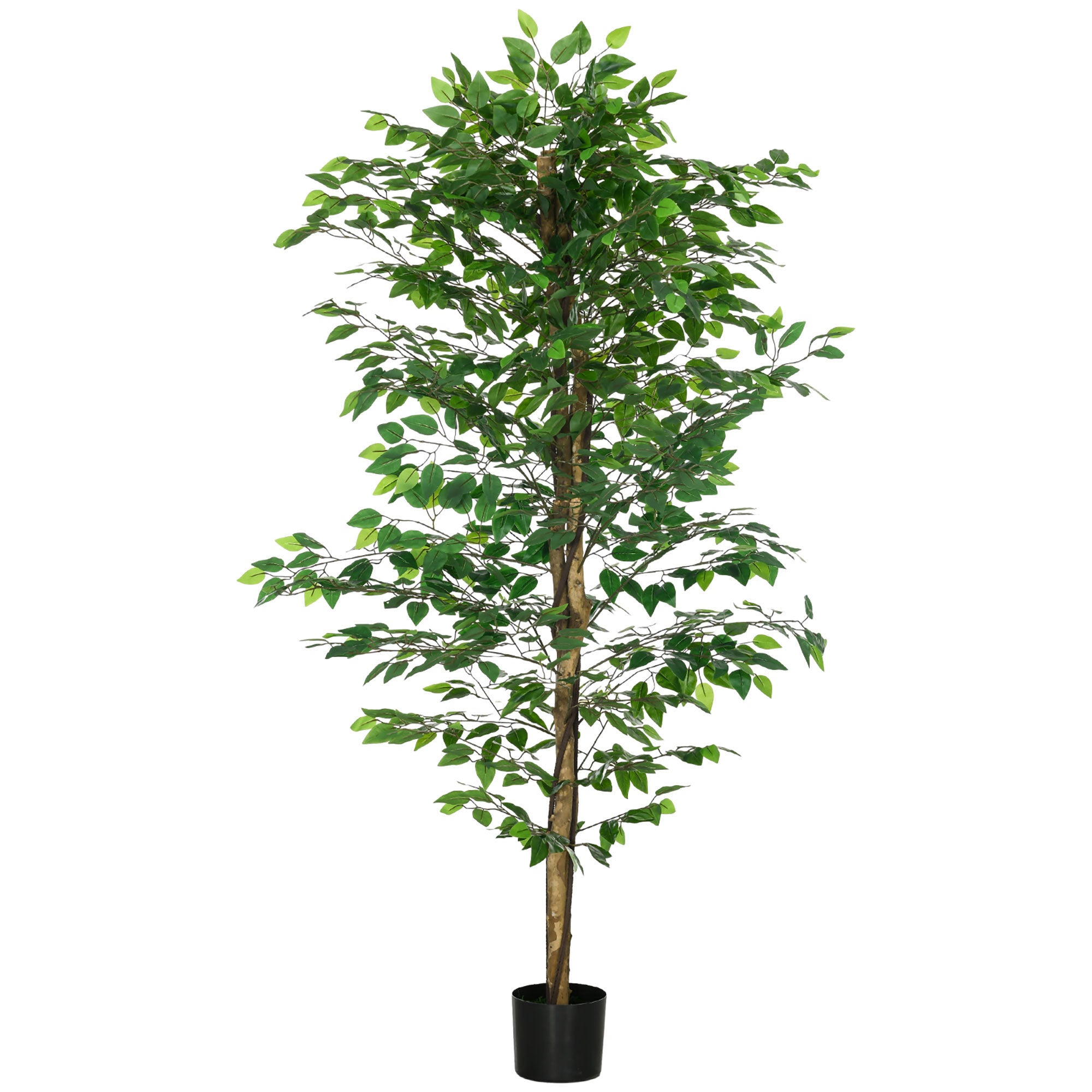 Homcom 6Ft Artificial Ficus With Pot, Indoor Outdoor Fake Plant For Home Office Living Room D Cor Green Plastic