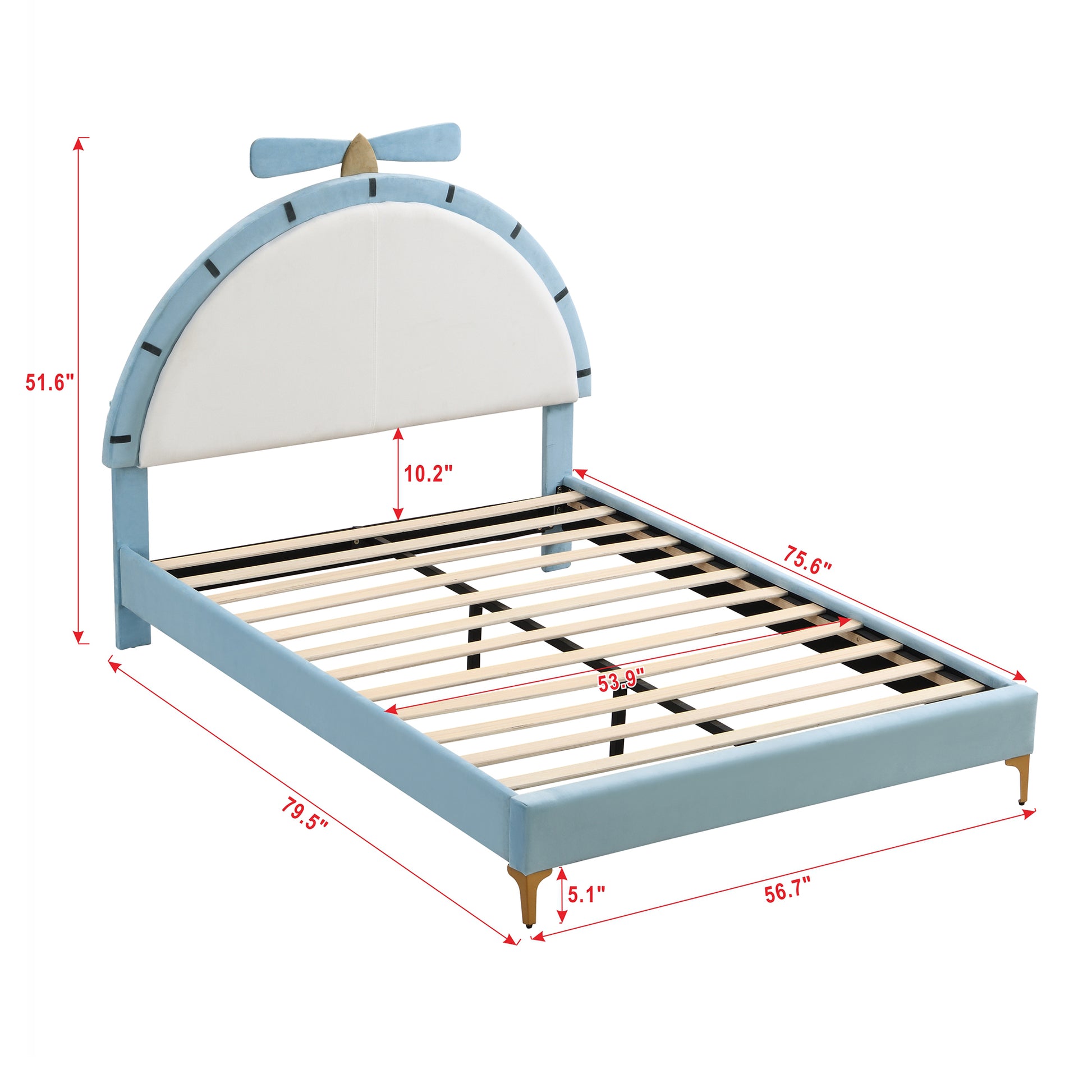 Full Size Upholstered Platform Bed With Alarm Clock Shaped Headboard, Blue Box Spring Not Required Full Blue Wood Bedroom Bed Frame Velvet Upholstered