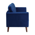 Modern Contemporary Living Room 1Pc Loveseat Blue Velvet Upholstery Dark Brown Legs Solid Wood Furniture Blue Velvet Wood Primary Living Space Modern Solid Wood