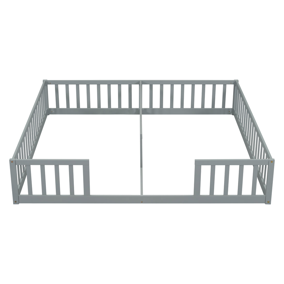 Double Twin Floor Bed With Fence, Guardrails, Without Door, Grey Twin Grey American Design Pine