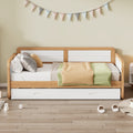 Twin Size Solid Wood Daybed With Trundle For Limited Space Kids, Teens, Adults, No Need Box Spring, Walnut And White Box Spring Not Required Twin White Walnut Wood Bedroom Modern Pine Daybeds Wood