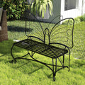 Butterfly Cast Metal Garden Bench, Outdoor Bench Patio Seat, Park Bench Outdoor Seating For Garden, Yard, Park, Entryway Black Garden & Outdoor 2 Person Seating Group Metal