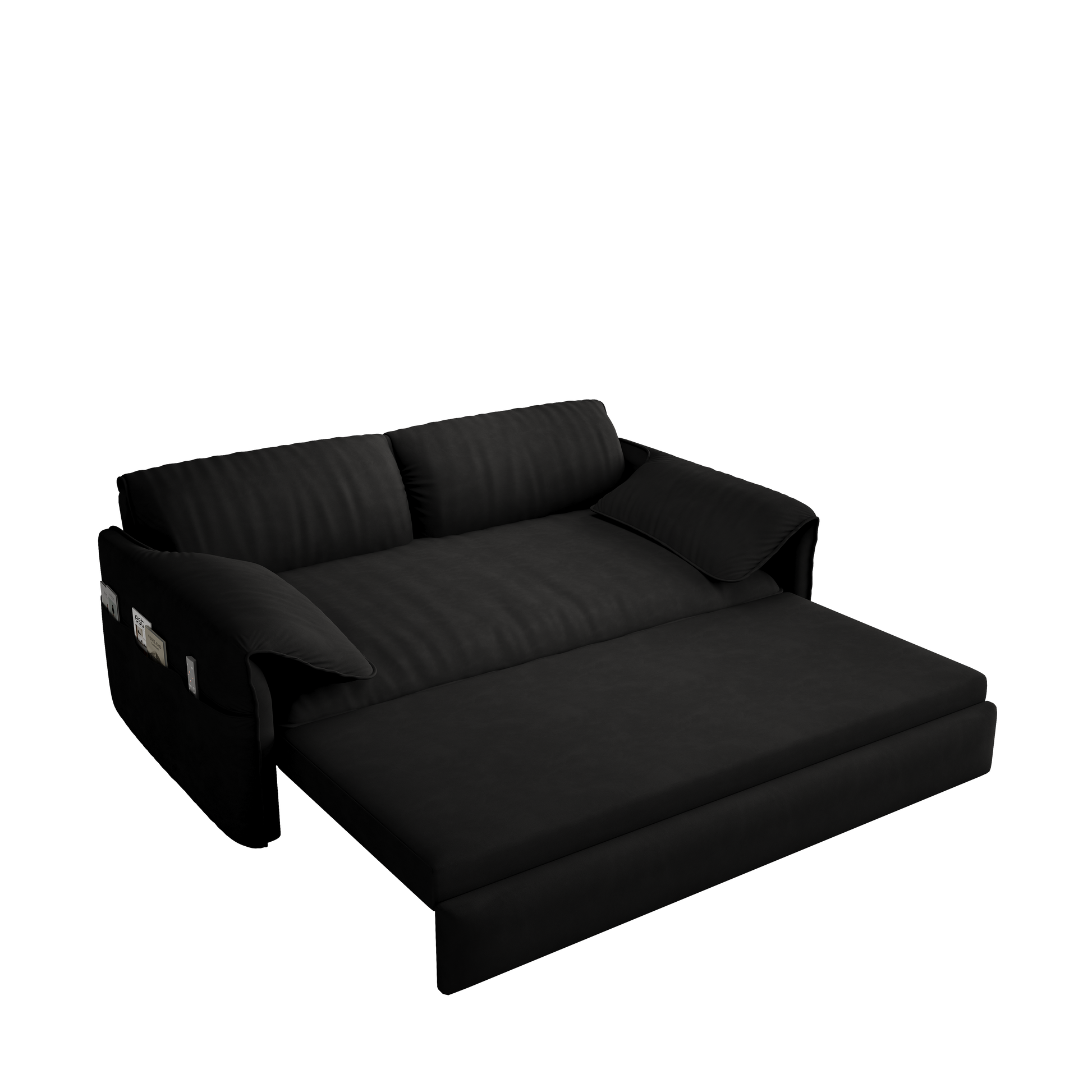 63.8" Queen Pull Out Sofa Bed, 3 In 1 Convertible Sleeper Sofa With Side Storage,Multi Functional Velvet Loveseat Bed For Living Room,Bedroom,Apartment,Office,Black Old Sku:W1885P151441 W1885P154638