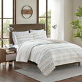 3 Piece Printed Microfiber Seersucker Quilt Set Taupe Blue Full Queen Full Taupe Blue Polyester