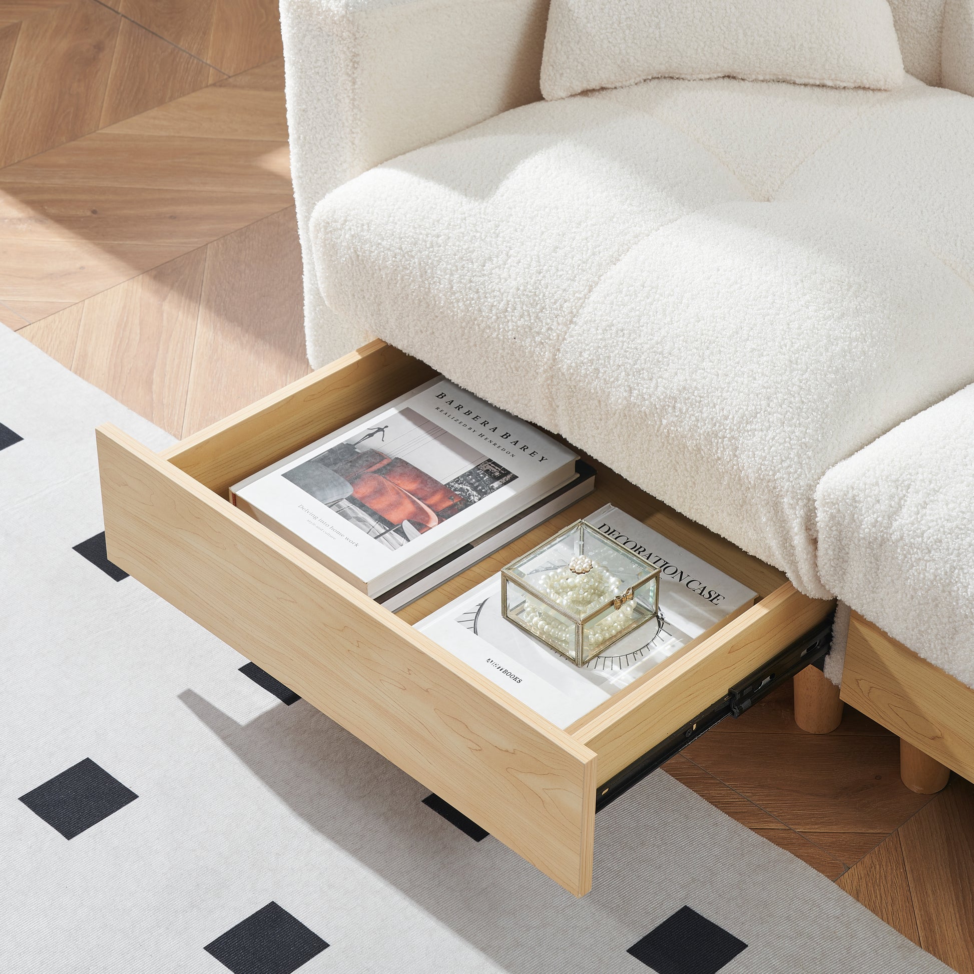 Beige Technology Cloth Three Seat Sofa Lift Sofa Bed With Locker Sofa Sofa Bed Small Sofa Small Family Sofa Bed Beige Teddy 3 Seat