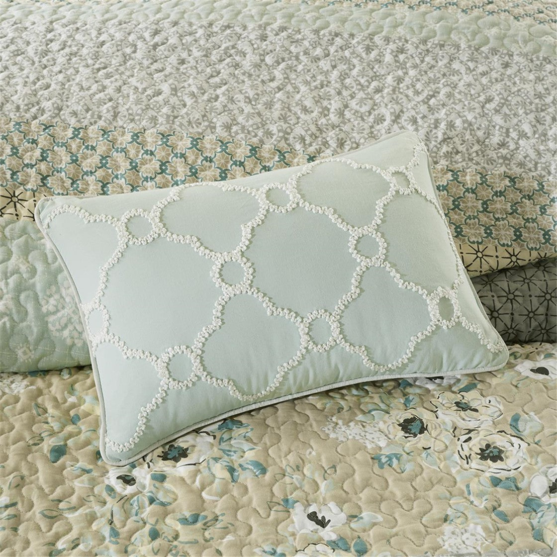6 Piece Cotton Quilt Set With Throw Pillows Green King Cal King Green Polyester