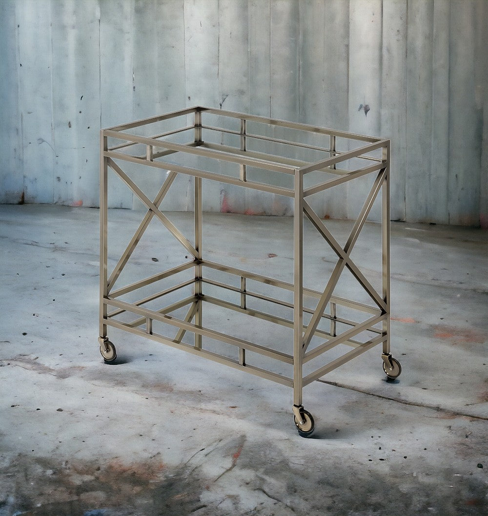 Kristensen Mirrored & Antique Gold Finish Serving Cart Antique Gold Metal,Mirror