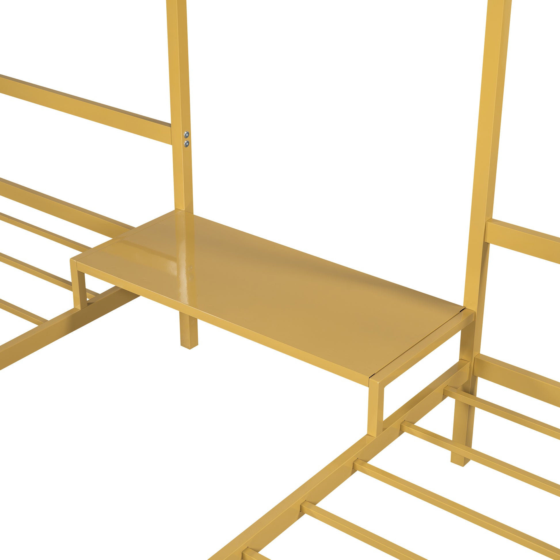 Metal Double Twin Size Triangular House Beds With Built In Table, Gold Box Spring Not Required Twin Gold Metal Metal