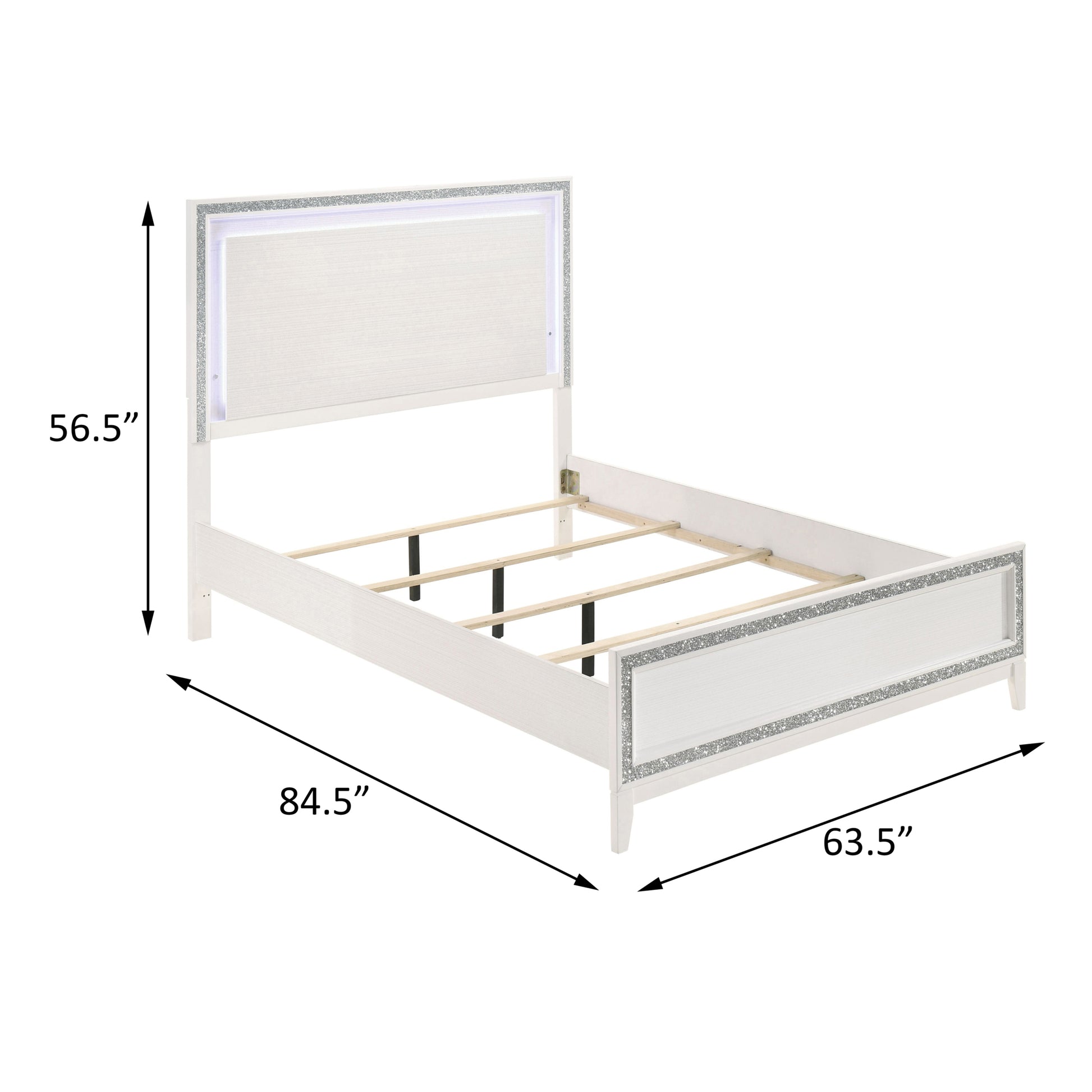 White Queen Bed With Led Lighting Headboard Box Spring Required Queen White Wood White Bedroom Modern Wood