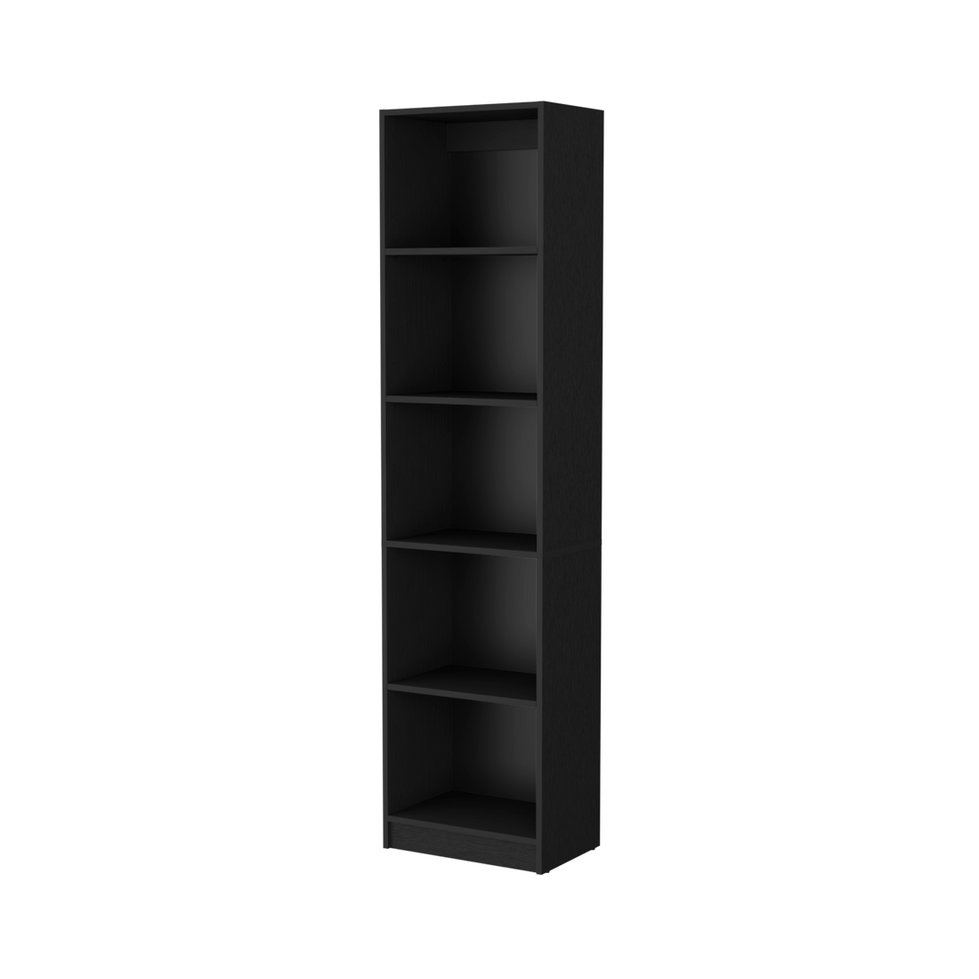 Sutton Slim Bookcase With Modern 5 Shelf Design Black Particle Board Engineered Wood