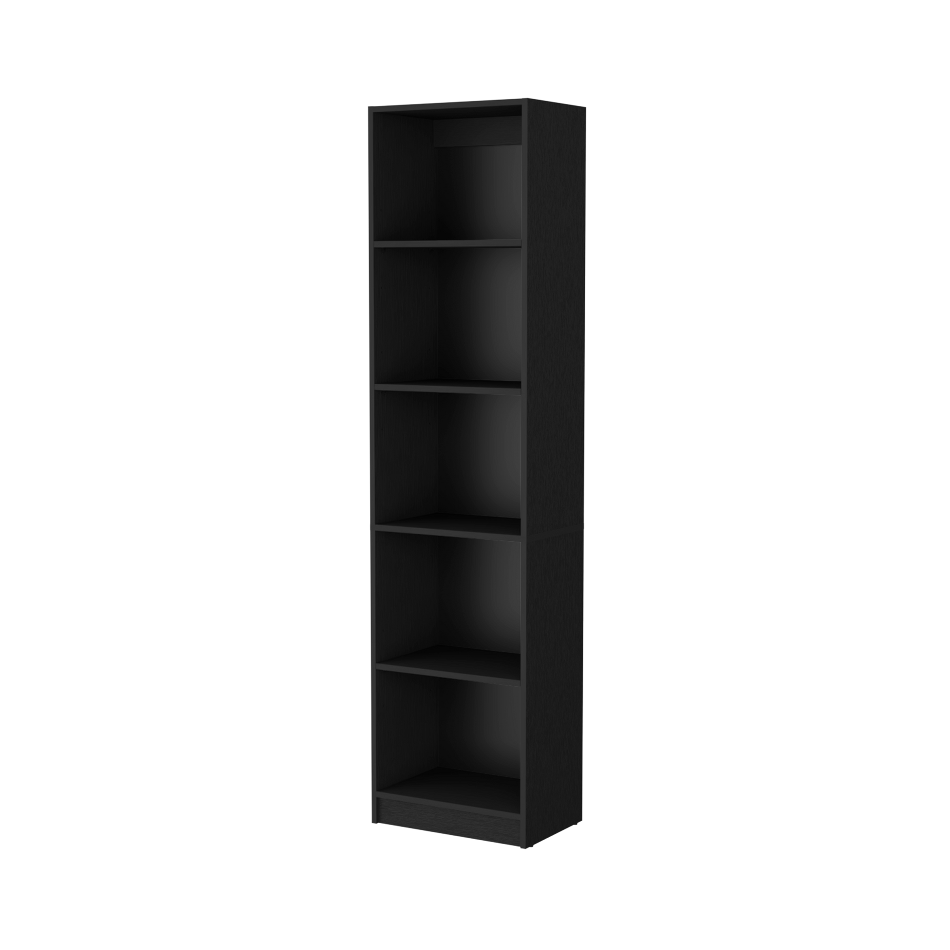 Sutton Slim Bookcase With Modern 5 Shelf Design Black Particle Board Engineered Wood