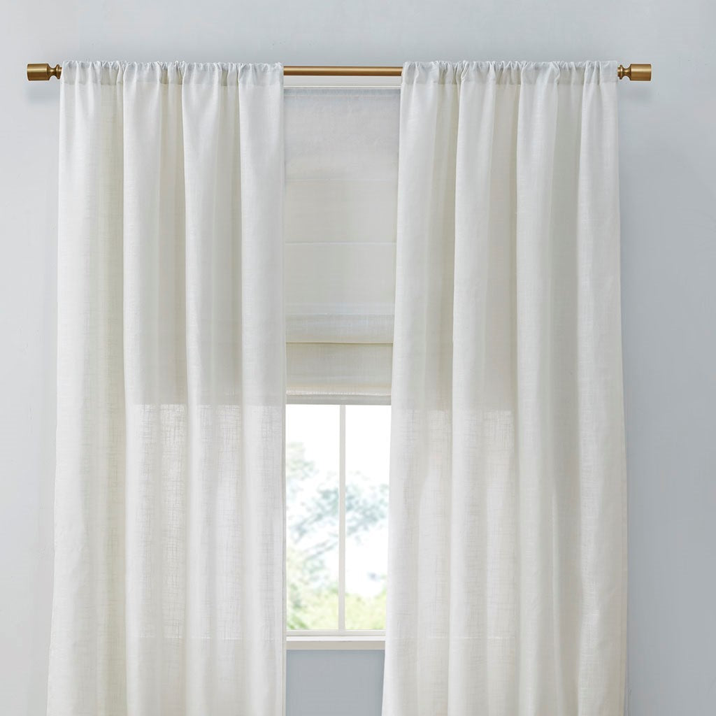 Linen Blend Light Filtering Curtain Panel Pair 2 Pcs Window Panels White Polyester