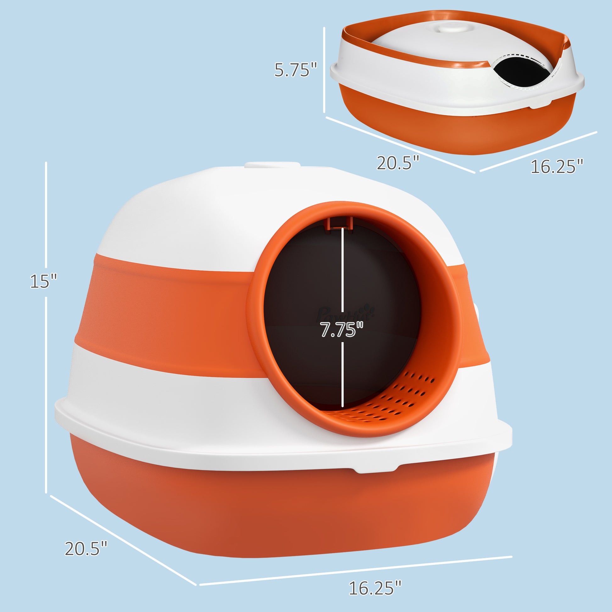 Pawhut Cat Litter Box With Lid, Covered Litter Box W High Sides, Air Freshener, Large Two Way Entrance Kitty Litter Box, Foldable, Easy Clean, Orange, And Black Orange Plastic